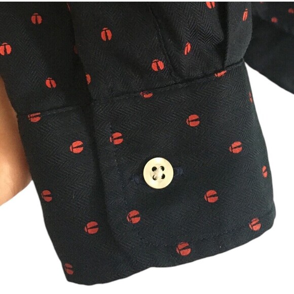 Grayson's Shirt Men's Size Medium Navy Red Ladybugs Spots Button Up Long Sleeve - Picture 5 of 7
